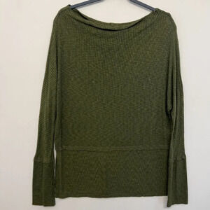 Bobeau Boat‎ Neck Ribbed Long Sleeve Shirt Blouse Tunic S Green
